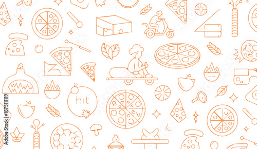 pizza seamless pattern oven slice chef delivery icons for branding