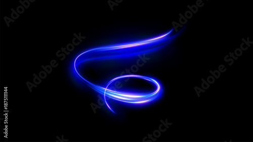 Futuristic motion vector background with neon light trails streaking through dark scene. Perfect for illustrating cyberpunk aesthetics, tech innovation, data transfer speed, and digital connectivity