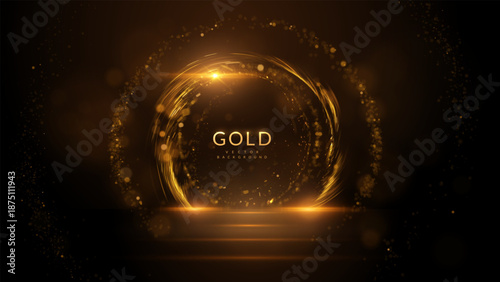 Prestige round award frame from glowing golden bokeh light. Elegant, ceremonial border for high achievement and honor, perfect for corporate recognition graphics, certificates, and award presentations
