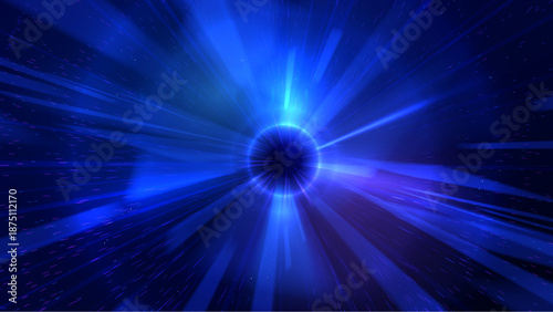 Futuristic blue digital light rays converging into a bright core, representing data transmission, high speed technology, energy flow, virtual space, artificial intelligence digital vector background