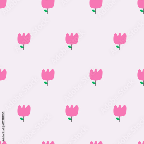 Kids Floral Seamless Pattern Vector, Large Red Blossom Buds on Pink, Cheerful Spring Background for Girls Room and Fabric