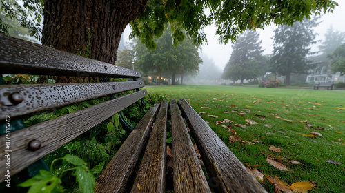 Lone Bench in Empty Park on...
