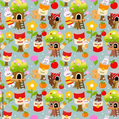 Fotografie Kawaii canned food seamless