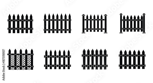 A collection of black fence and gate icons