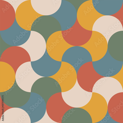 Overlapping circle vector pattern. Minimal geometric tile surface design. Contemporary retro background. Abstract wallpaper seamless texture for wrapping, textile