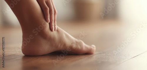Wallpaper Mural The Foot Resting on a Warm Wood Floor with Gentle Hand Care Torontodigital.ca