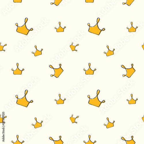 Playful monarchy doodle pattern. Minimal childish crowns background. Abstract crown child drawing texture. Baby girl princess illustration for wallpaper, textile print, cover, scrapbook design
