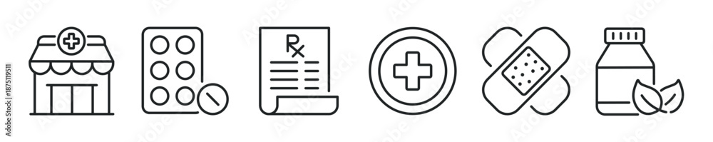 Fototapeta premium Pharmacy thin line icon set. Web minimal editable stroke icons