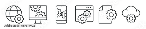 Setup thin line icon set. Web minimal editable stroke icons