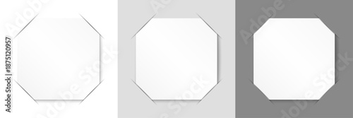 Photo Frame Corners Vector Set, Paper Card Holder Mockup with Folded Edges on White and Gray Background