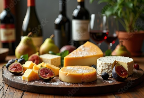 Wallpaper Mural Exclusive Gourmet Cheese Board and Fine Wine Selection on Elegant Wooden Surface Torontodigital.ca