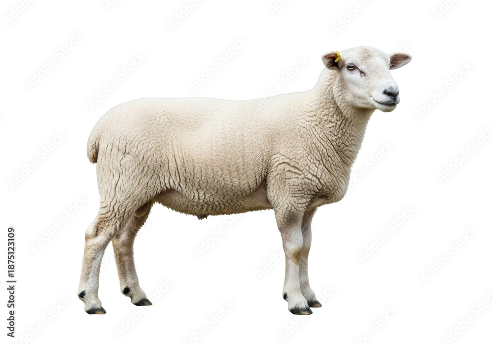 Fototapeta premium white sheep on white background isolated animal portrait stock photo