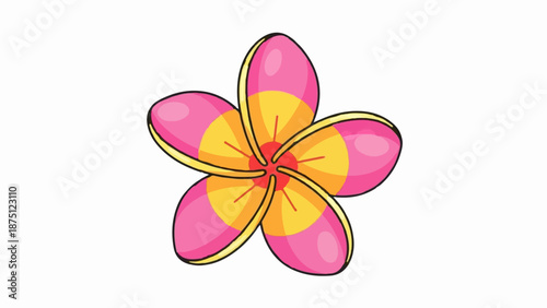 Vibrant cartoon frangipani flower with pink petals and yellow center