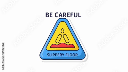 Warning sign with a yellow triangle indicating a slippery floor and a figure falling
