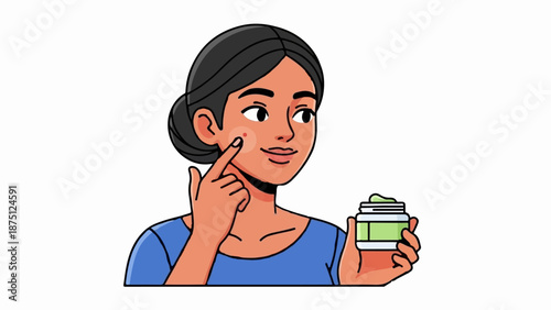 Woman applying cream to acne