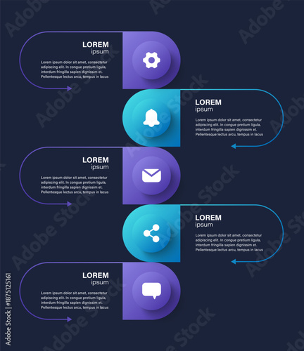 Modern design infographic template with five step processes. Vertical layout for data visualization and presentation slides.