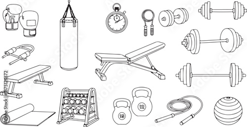 Various gym equipment fitness exercise