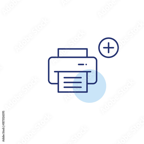 Printer and plus. Add document to queue. Copy task. Pixel perfect, editable stroke vector icon