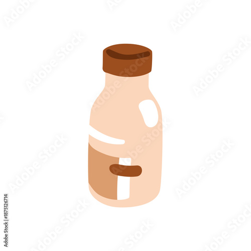 Yogurt drink in small bottle. Yoghurt, milk beverage in little plastic container with cap. Sweet chocolate flavored dairy product, shake in pack. Flat vector illustration isolated on white background
