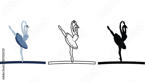 Three ballerinas in different artistic styles performing a graceful pose