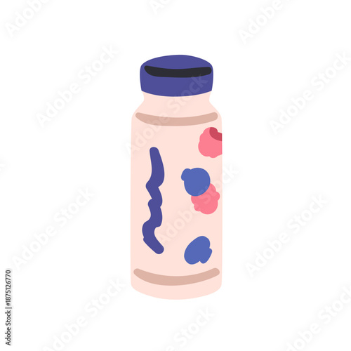 Yogurt drink in bottle. Dairy product, sweet milk beverage with berry flavor....