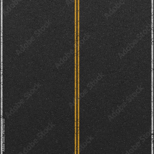 Foto Asphalt road surface with double yellow centerline vertical view