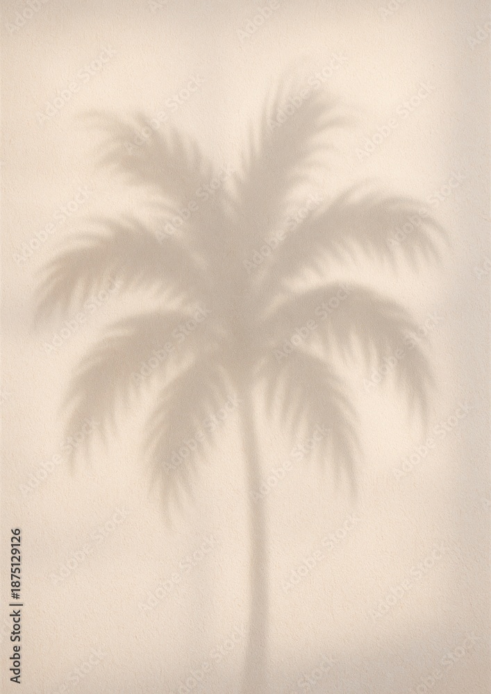 Fototapeta premium Palm silhouette on beige background.