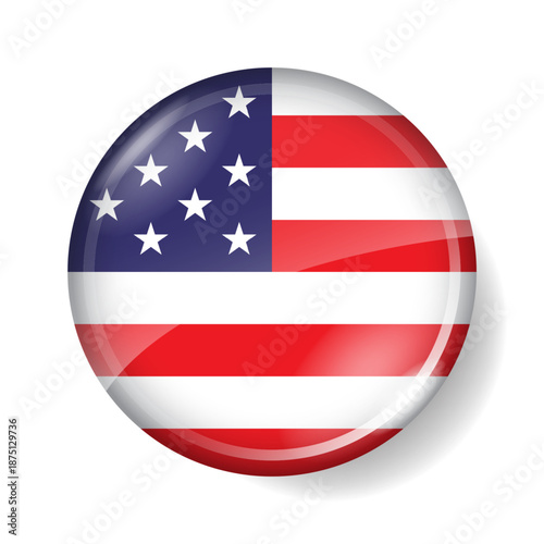3D glossy round United States flag badge. Patriotic American button icon isolated on white background. Perfect for voting, election, and national holiday designs. Vector illustration. Free Download 3D glossy round United States flag badge. Patriotic American button icon isolated on white background. Perfect for voting, election, and national holiday designs. Vector illustration. - GFXLoad