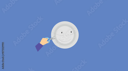 Smiley face in a white plate. Vector illustration in flat style.