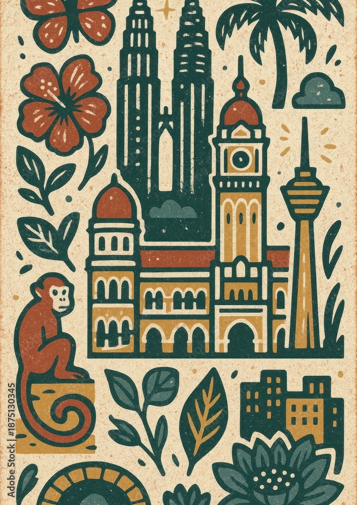 Fototapeta premium Vibrant Kuala Lumpur cityscape illustration