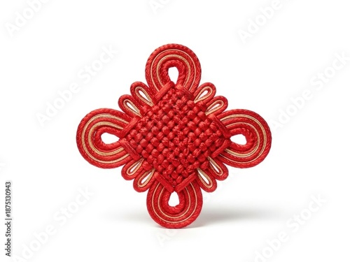 Luner Red chinese knot decoration on white background