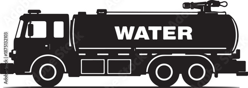 Fire Water Tanker Truck Silhouette Vector