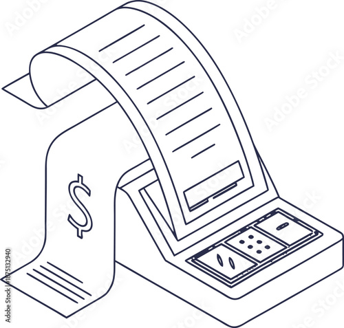 Detailed Receipt Illustration: A detailed illustration of a receipt being printed by a Point of Sale (POS) system, showcasing the mechanics of modern financial transactions.