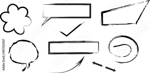 Collection of hand drawn speech bubbles and shapes