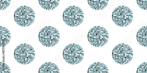 Realistic disco ball seamless pattern isolated white background, Perfect disco ball seamless pattern for holiday birthday wrapping paper wallapper print wall decor