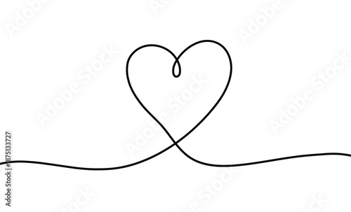 Black continuous line art heart shape on clean bright surface graphic design illustration symbol