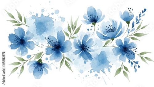 Blue watercolor floral background vector