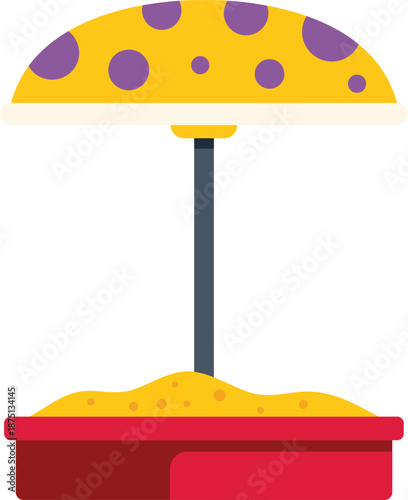Sandbox with yellow umbrella protecting children from sun in a playground