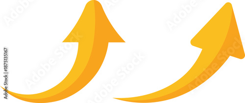 Two orange arrows curving upwards on a white background curve yellow
