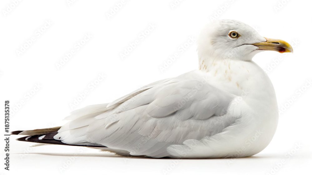Fototapeta premium Seagull resting on a flat surface in a simple setting during daytime with natural light