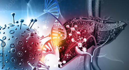 Tableau sur toile Medically accurate 3D illustration of a human liver infected by a virus, with visible inflammation and cellular damage on a scientific background