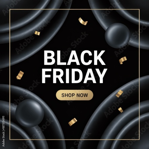 Black Friday Black & Gold Luxury 3D Square Poster - Shop Now CTA, Instagram/Facebook Ad