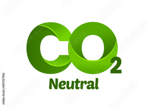 Carbon dioxide, warming gas neutral emission icon or sign. CO2 neutral emission environment label, dioxide pollution climate change vector icon. Carbon zero exhaust sticker with graphic typography