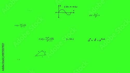 Mathematical formulas green Screen Overlay. Seamless Loop Background Scientific math educational concept. Math, Animated Equations VFX, 4K Chroma Key Formulas, Physics Overlay, Motion