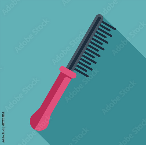 Hair comb with a pink handle and black bristles on a blue background