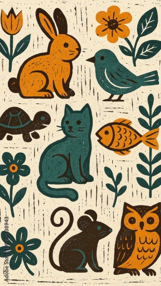Obraz premium Whimsical animals in nature mobile wallpaper