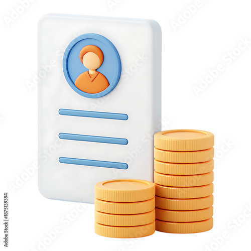 3d illustration of a persons profile with stacks of coins representing financial or employment concept isolated on transparent background