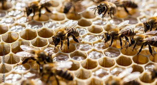 Bees on Honeycomb - A Close-Up of Honey Production.
