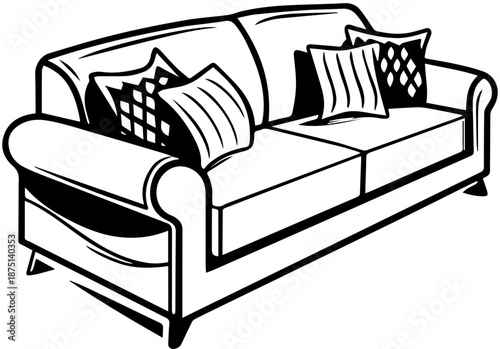 Comfortable Sofa Couch Vector, Living Room Furniture Illustration
