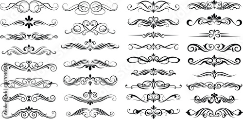 Set of classic ornamental page dividers with elegant swirled patterns for traditional document embellishment and borders
